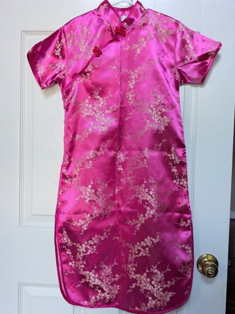 Girls Pink Satin Chinese Dress Traditional Qipao Plum Blossom size:14